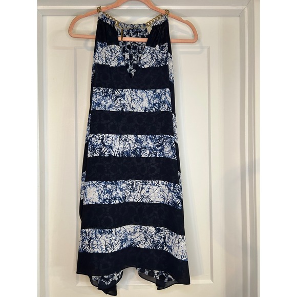 Michael Kors Womens XXS Chiffon Draped Halter Striped Maxi Dress Gold Chain Boho - Picture 4 of 9